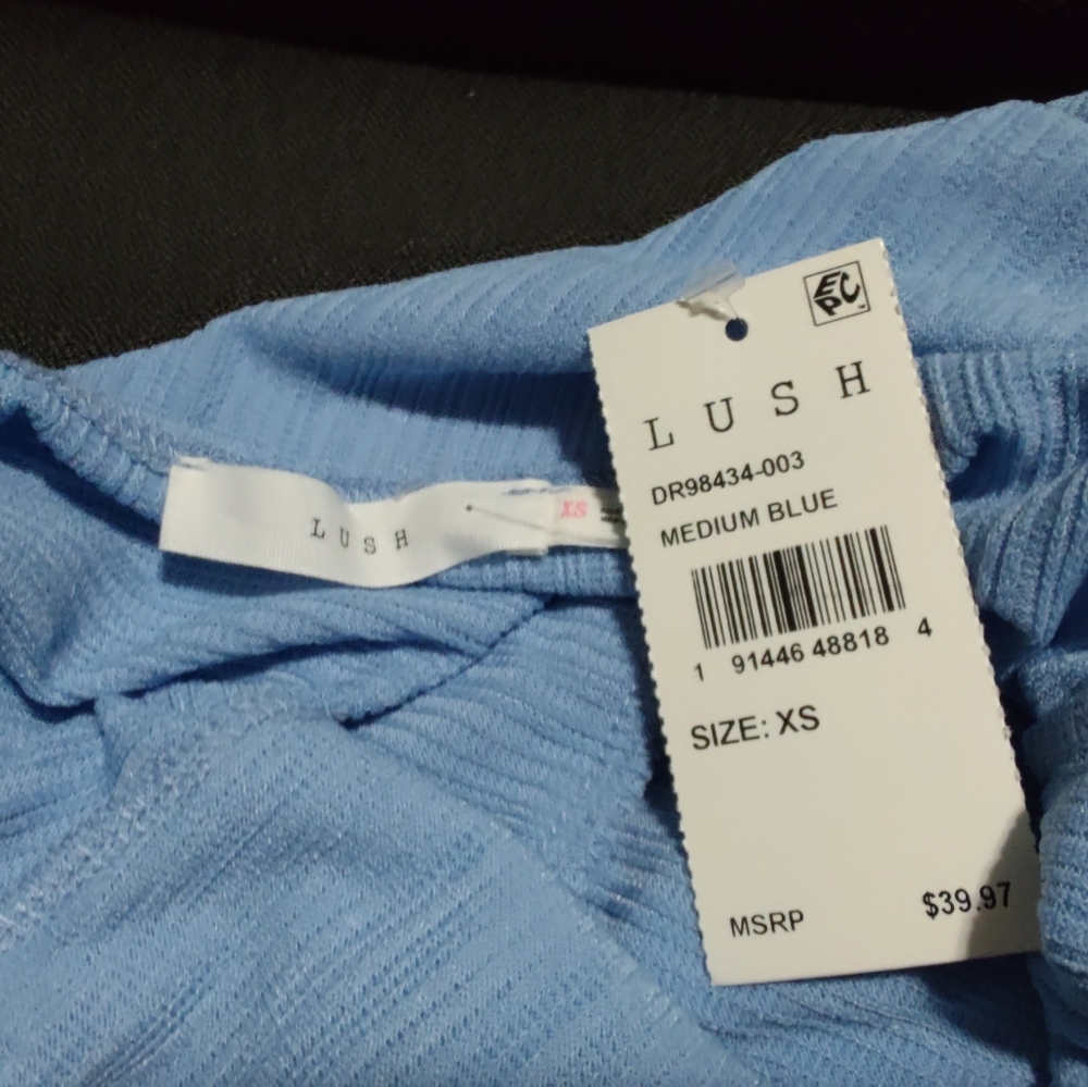 Lush Ribbed Tie Strap Midi Dress Blue XS NWT - Picture 4 of 5